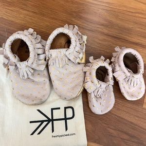 Freshly picked set of leather moccs- sizes 1 & 6